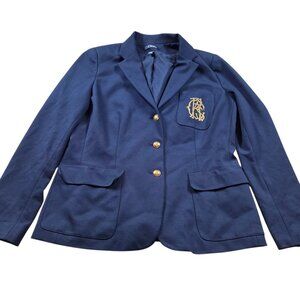 Chaps Blazer Women 16 Blue Gold Monogram Preppy